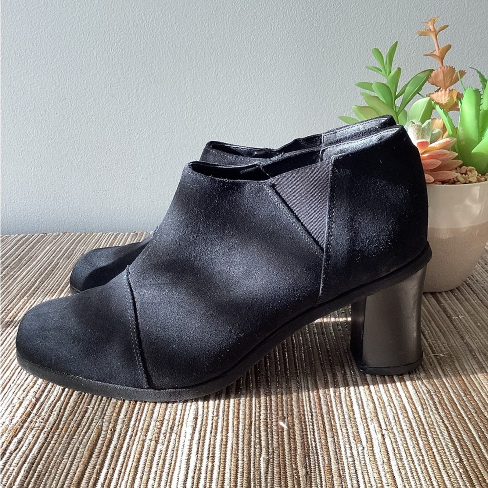 Vtg John Fluevog Made In England Square Toe Chunky Ankle Heel Boot | 9-10